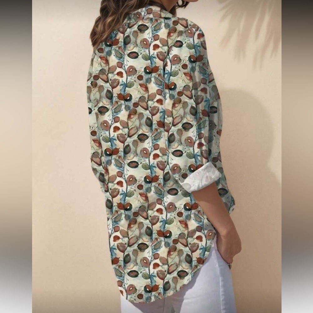 Boho Classic Printed Button-Up Long Sleeve Blouse Top Shirt Office - Picture 10 of 10